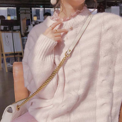 Pull-over en grosse laine pour femmes avec design en torsades à la mode et coupe large Chic und Stil