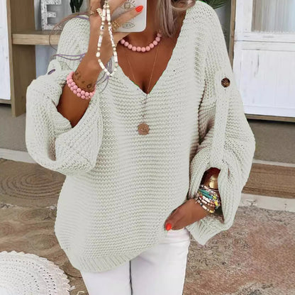 Dames gros pull en tricot avec décolleté en V Chic und Stil
