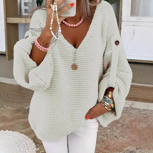 Dames gros pull en tricot avec décolleté en V Chic und Stil