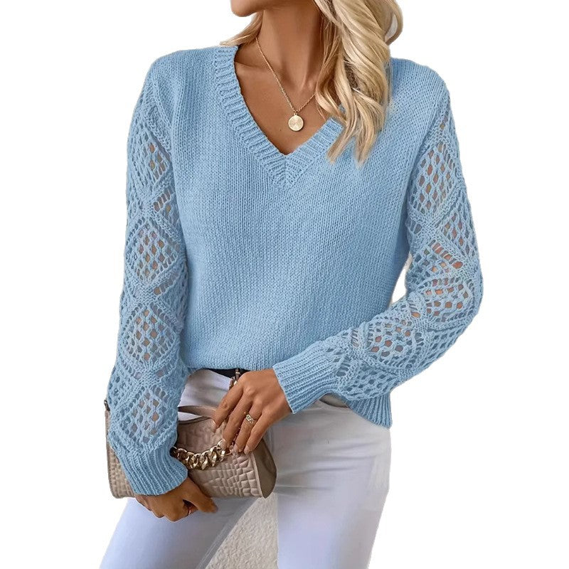 Pull femme avec décolleté en V et manches en dentelle Chic und Stil