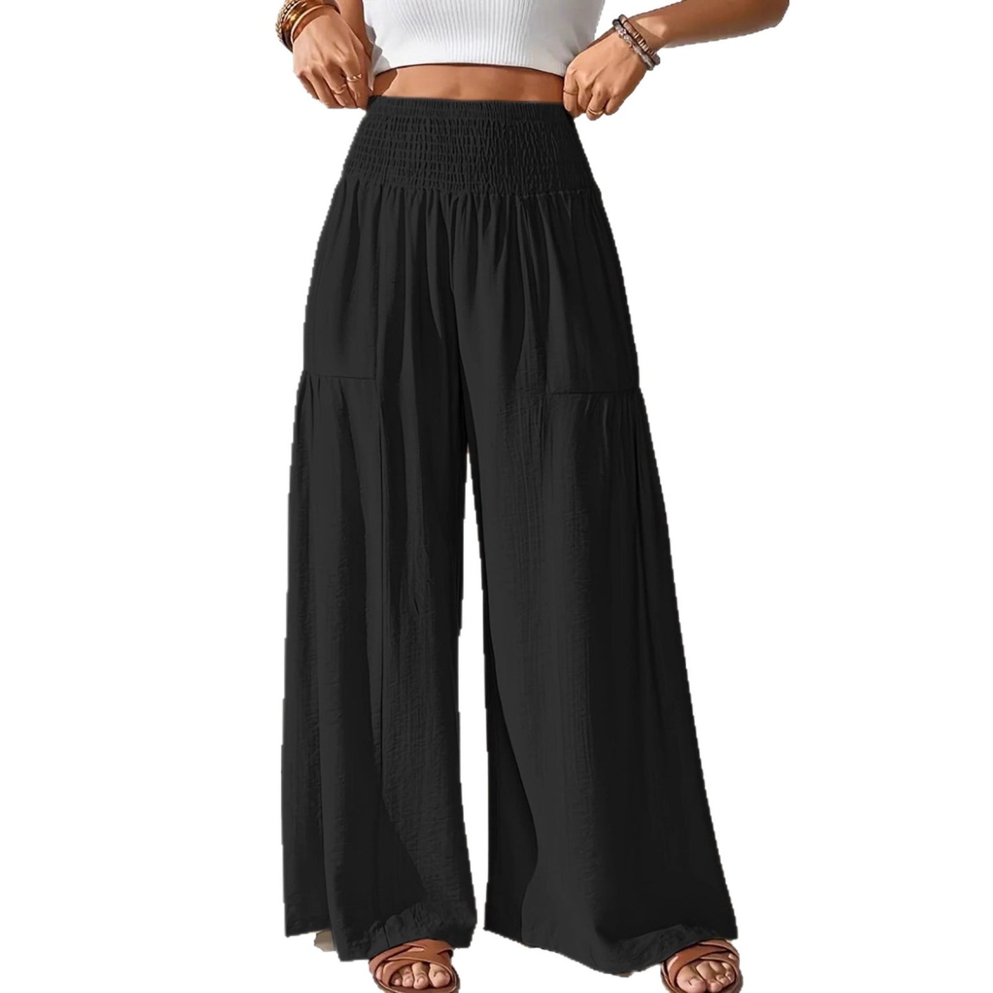 Wide linen pants for women with elastic waistband and pockets Chic und Stil
