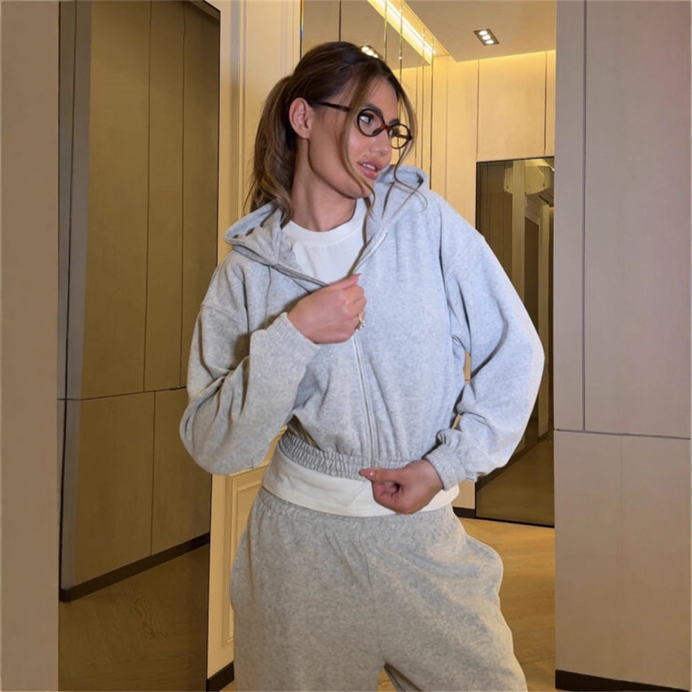 Dames ensemble luxueux cropped en polaire avec cordon Chic und Stil