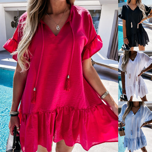 Robe d'été à volants pour femmes avec cordon de serrage Chic und Stil
