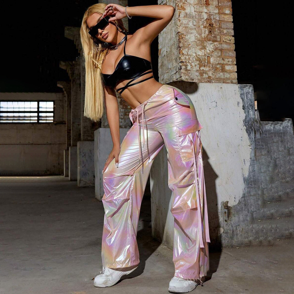Chic and Style large shiny effect cargo pants for women