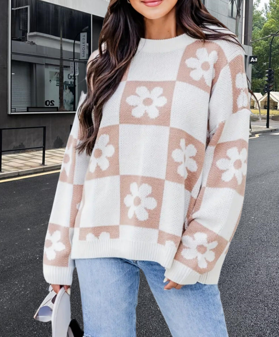 Pull en tricot oversized pour femmes avec motif floral et coupe décontractée Chic und Stil