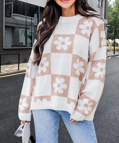 Pull en tricot oversized pour femmes avec motif floral et coupe décontractée Chic und Stil