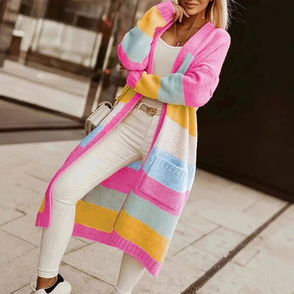 Veste longue en tricot à rayures colorées pour femmes Chic und Stil