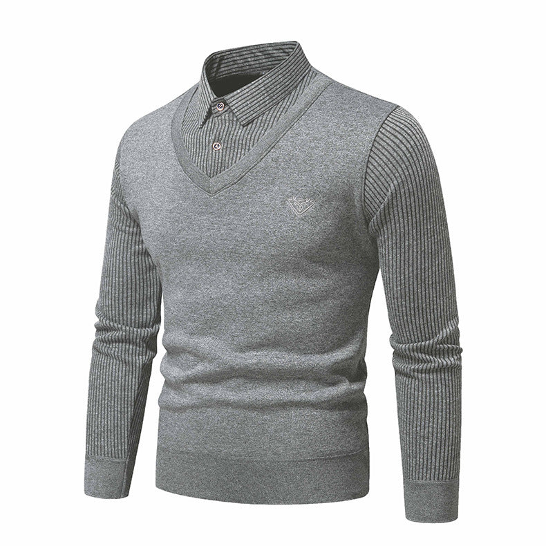 Pull en maille élégant pour homme avec décolleté en V et manches structurées Chic und Stil