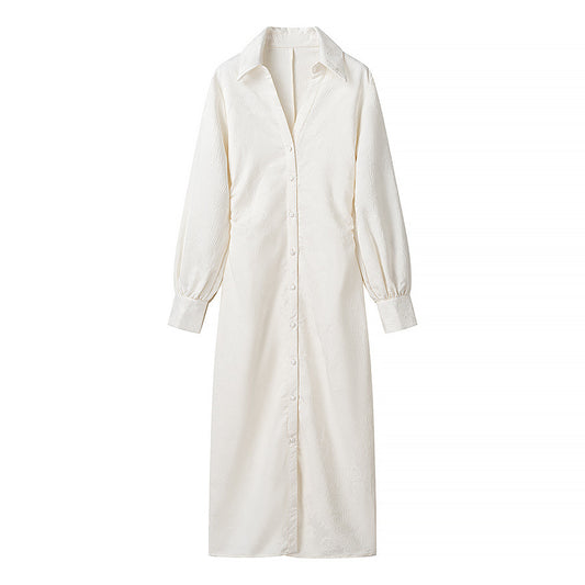 Robe chemise à manches longues pour femme avec col élégant et patte de boutonnage décorative Chic und Stil