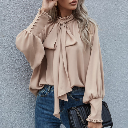 Dames Élégante blouse avec nœud et manches bouffantes Chic und Stil