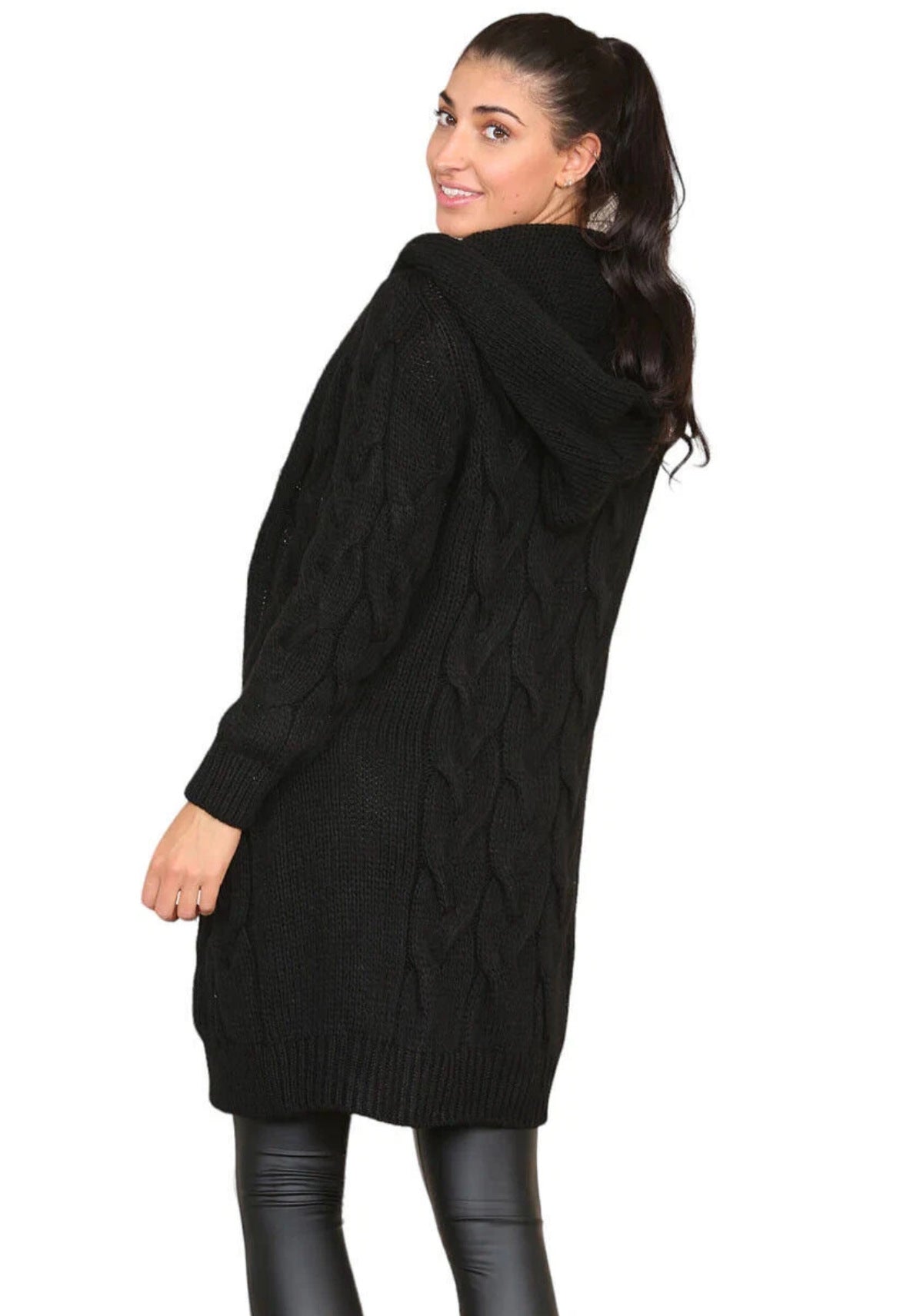 Dames Gros Tricot Hoodie-Manteau avec Design de Tresse et Poches Profondes Chic und Stil