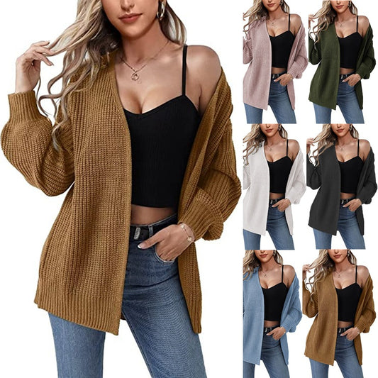 Dames Gros Pull Cardigan avec Fronces Ouvertes et Coupe Décontractée Chic und Stil