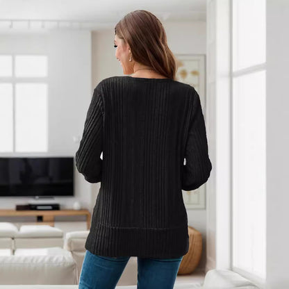 Pull féminin décontracté en tricot avec décolleté en V profond et structure côtelée Chic und Stil