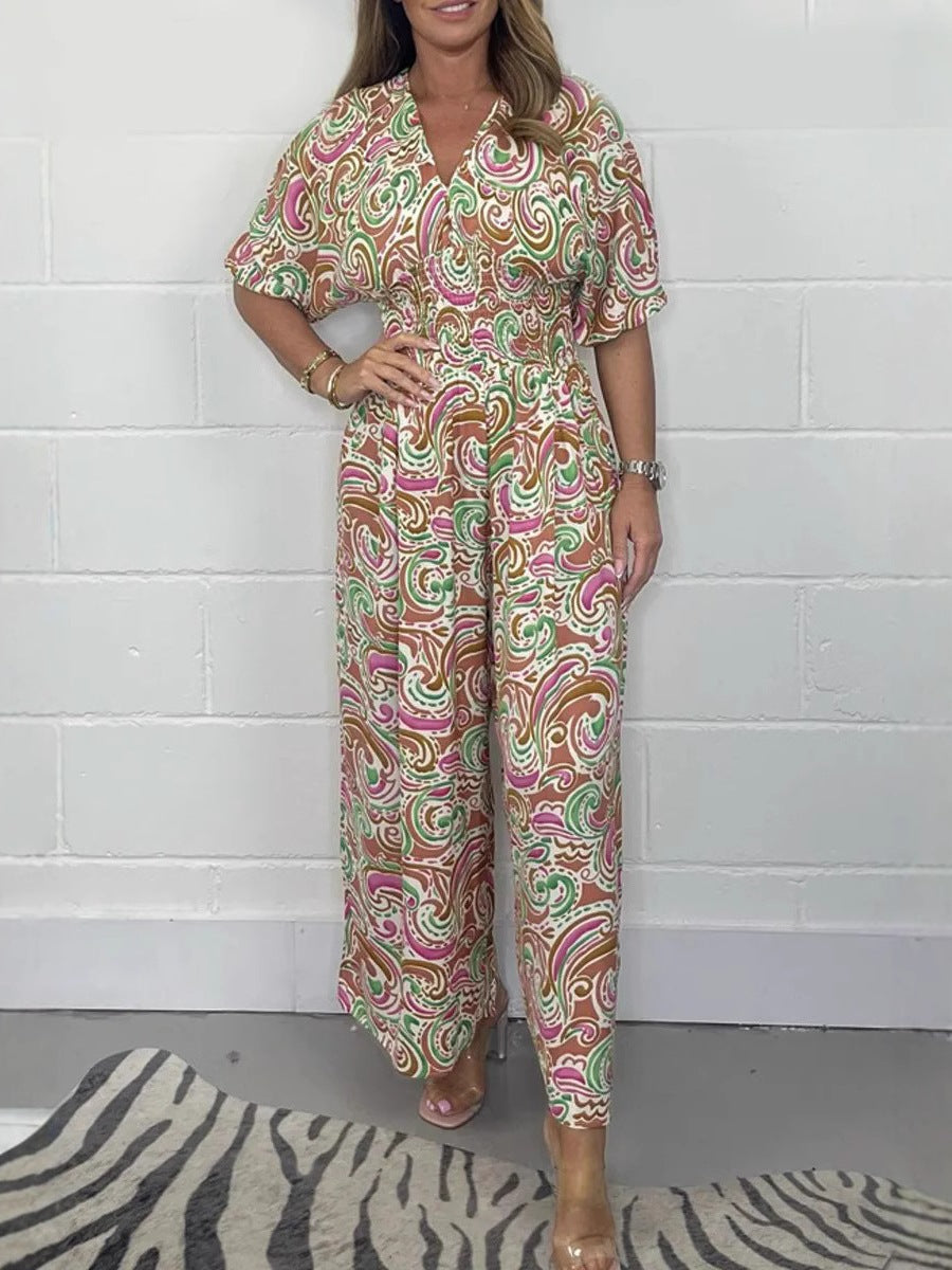 Dame Combinaison fluide avec élégant motif paisley et cintrage Chic und Stil