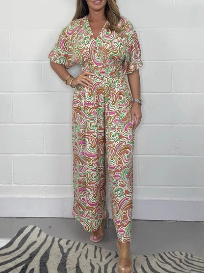 Dame Combinaison fluide avec élégant motif paisley et cintrage Chic und Stil