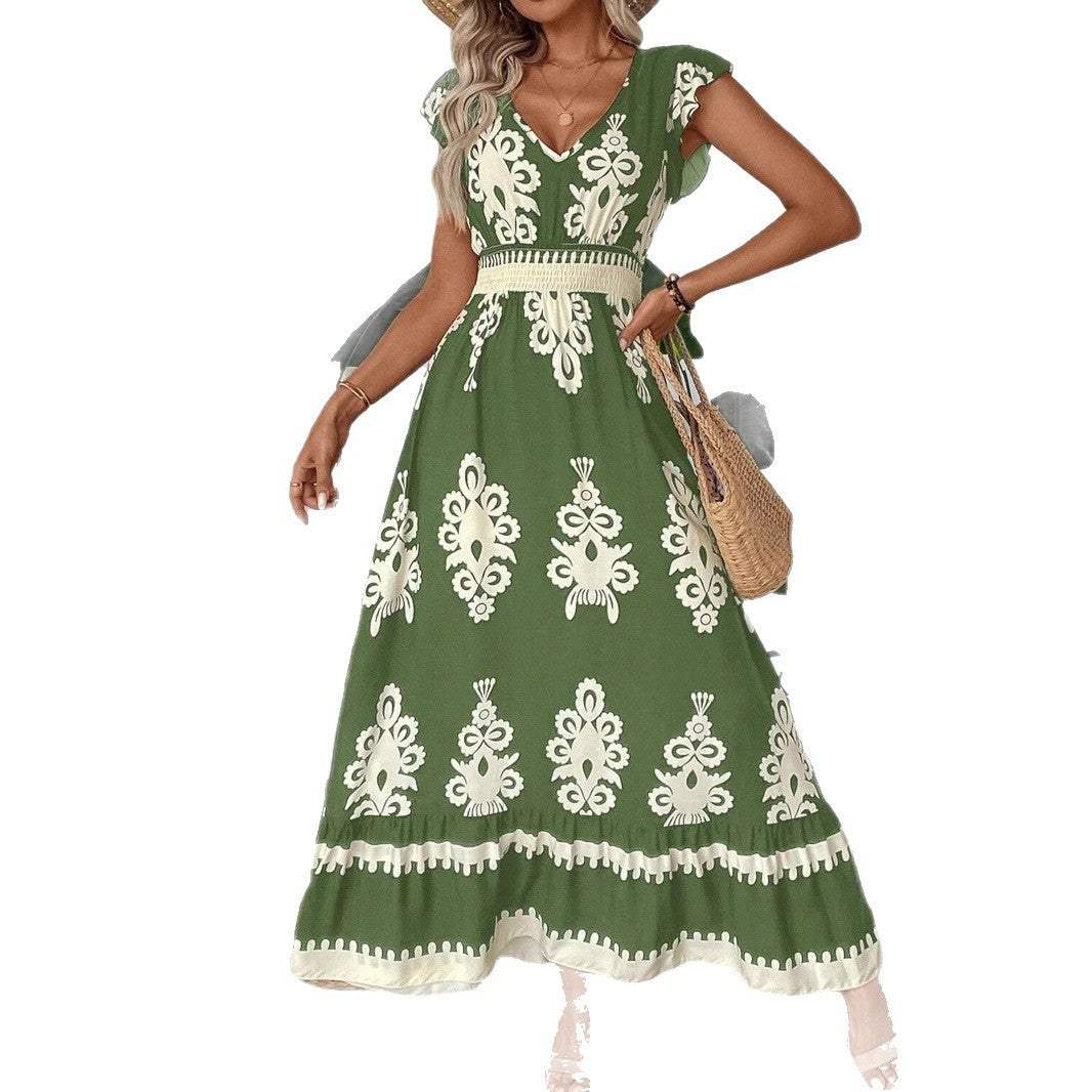 Robe maxi florale bohémienne pour femme à manches courtes Chic und Stil
