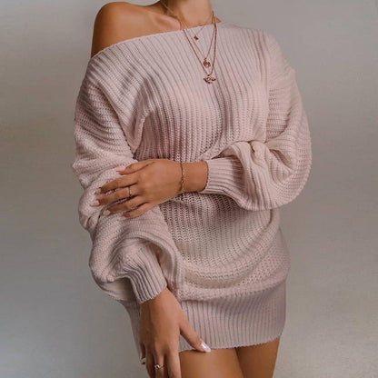 Robe en tricot off-shoulder pour femmes avec des manches volumineuses et une surface texturée Chic und Stil