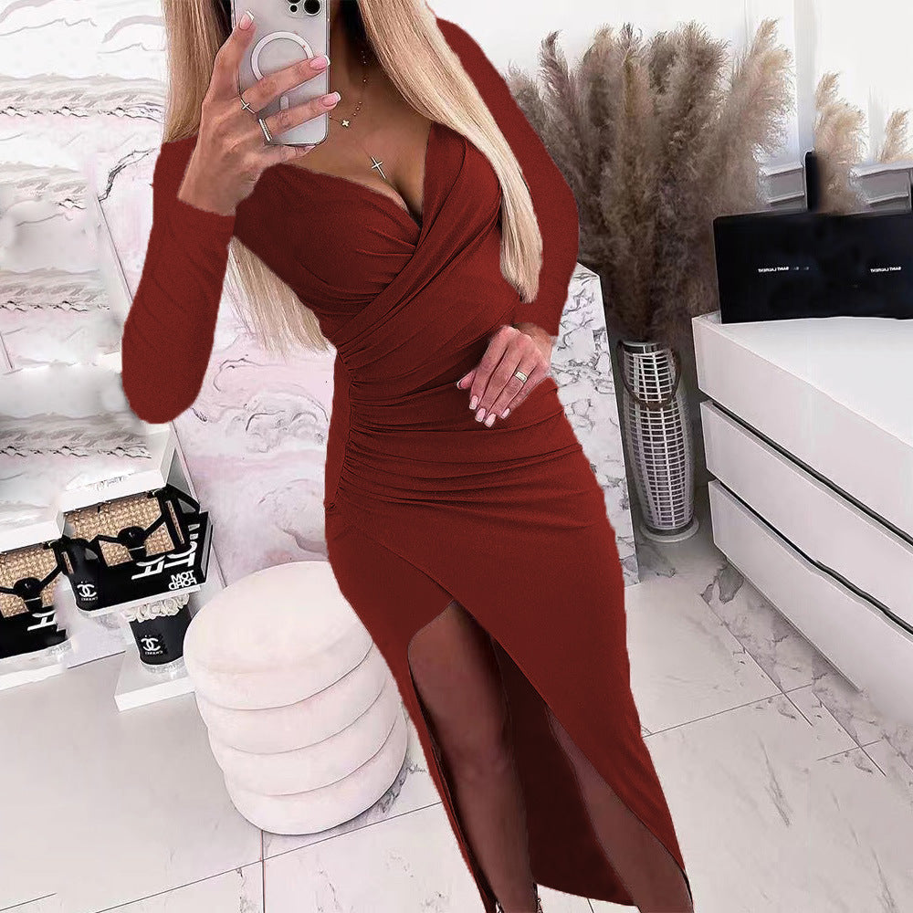 Robe portefeuille élégante pour dames avec manches longues et fente latérale Chic und Stil