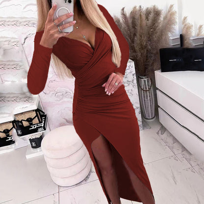 Robe portefeuille élégante pour dames avec manches longues et fente latérale Chic und Stil