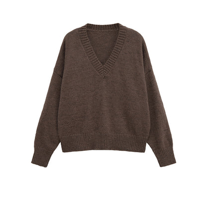 Pull en tricot confortable pour femmes avec décolleté en V et coupe généreuse Chic und Stil