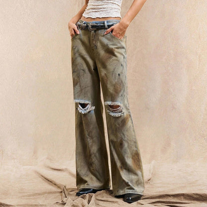 Dames jeans larges tendance avec déchirures et bords effilochés Chic und Stil