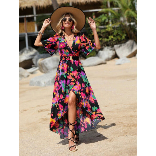 Dames Élegant Floral Robe Maxi Drapé Chic und Stil