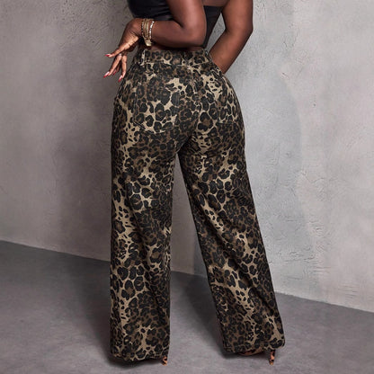 Wide leopard print pants for women in durable material with high waist Chic and Style