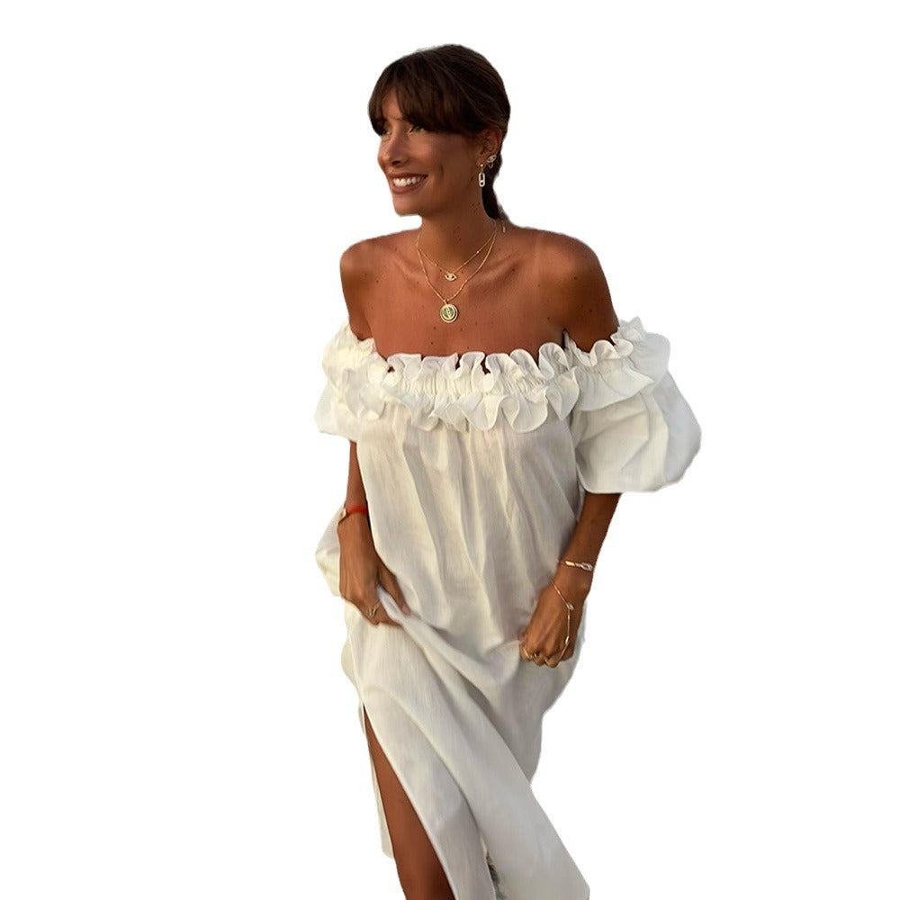 Robe maxi d'été pour femmes avec des détails en volants et une fente haute Chic und Stil