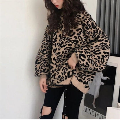 Pull en tricot surdimensionné pour femmes avec motif léopard et matériau doux Chic und Stil