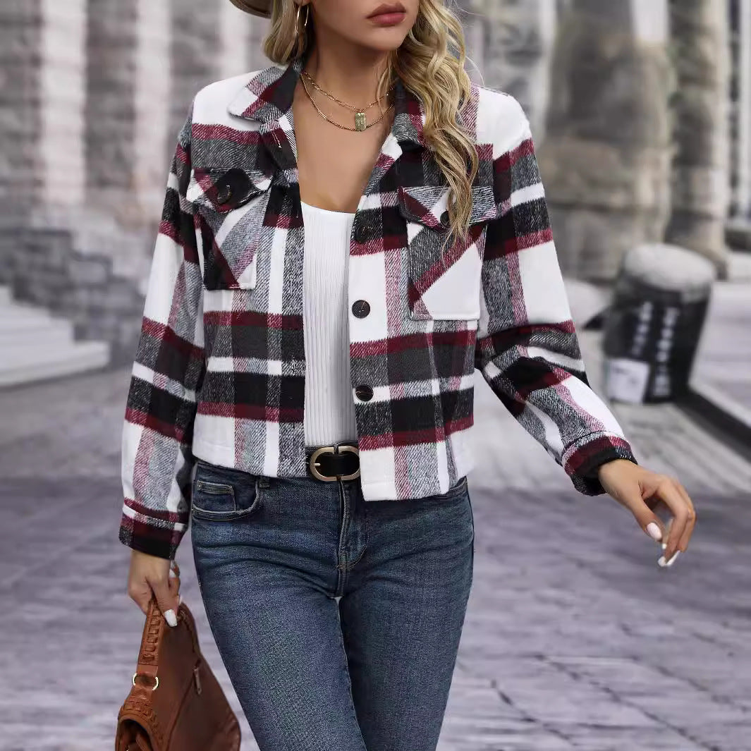 Dames Flanel à Carreaux Veste avec Poches Chic und Stil