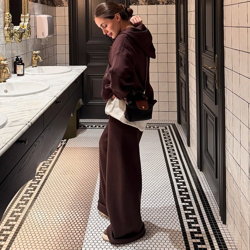 Oversized casual hooded sweatshirt set for women and wide pants Chic und Stil