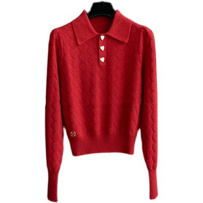 Pull en tricot torsadé pour femmes avec boutons en forme de cœur Chic und Stil