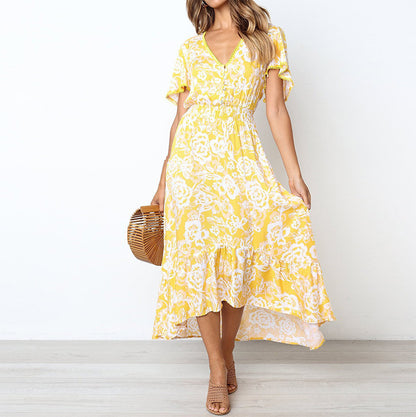 Robe maxi à imprimé floral pour femmes avec ourlet volants Chic und Stil