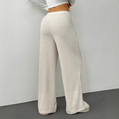 Wide ribbed knit pants for women with adjustable waist Chic and Style