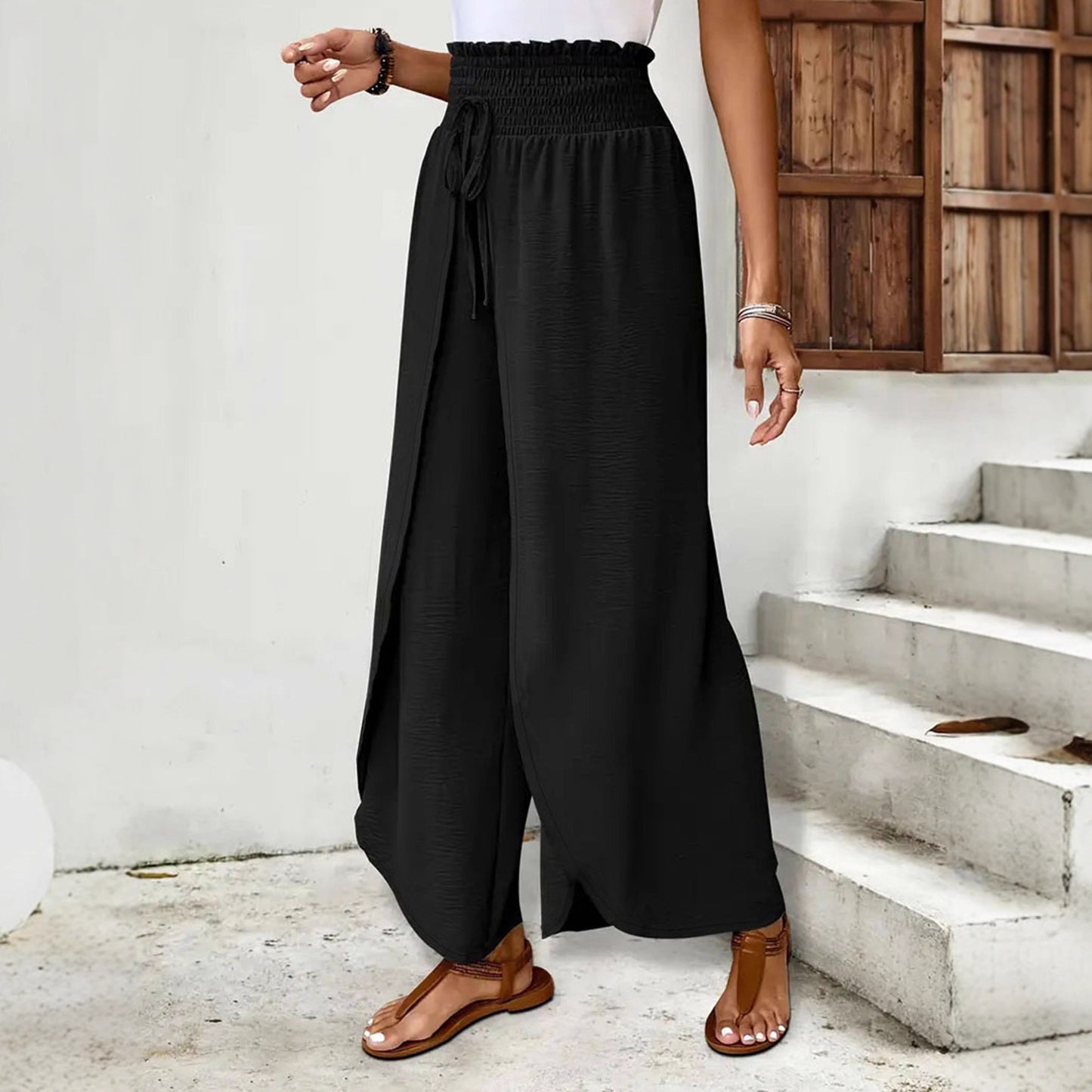 High-waisted wide pants for women with side slits Chic and Style