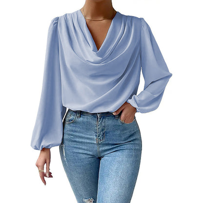 Chemisier élégant pour femmes avec décolleté en V profond et manches bouffantes décontractées Chic und Stil