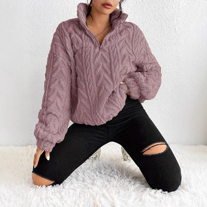Dames Pull-over oversized pelucheux avec fermeture éclair et structure côtelée Chic und Stil