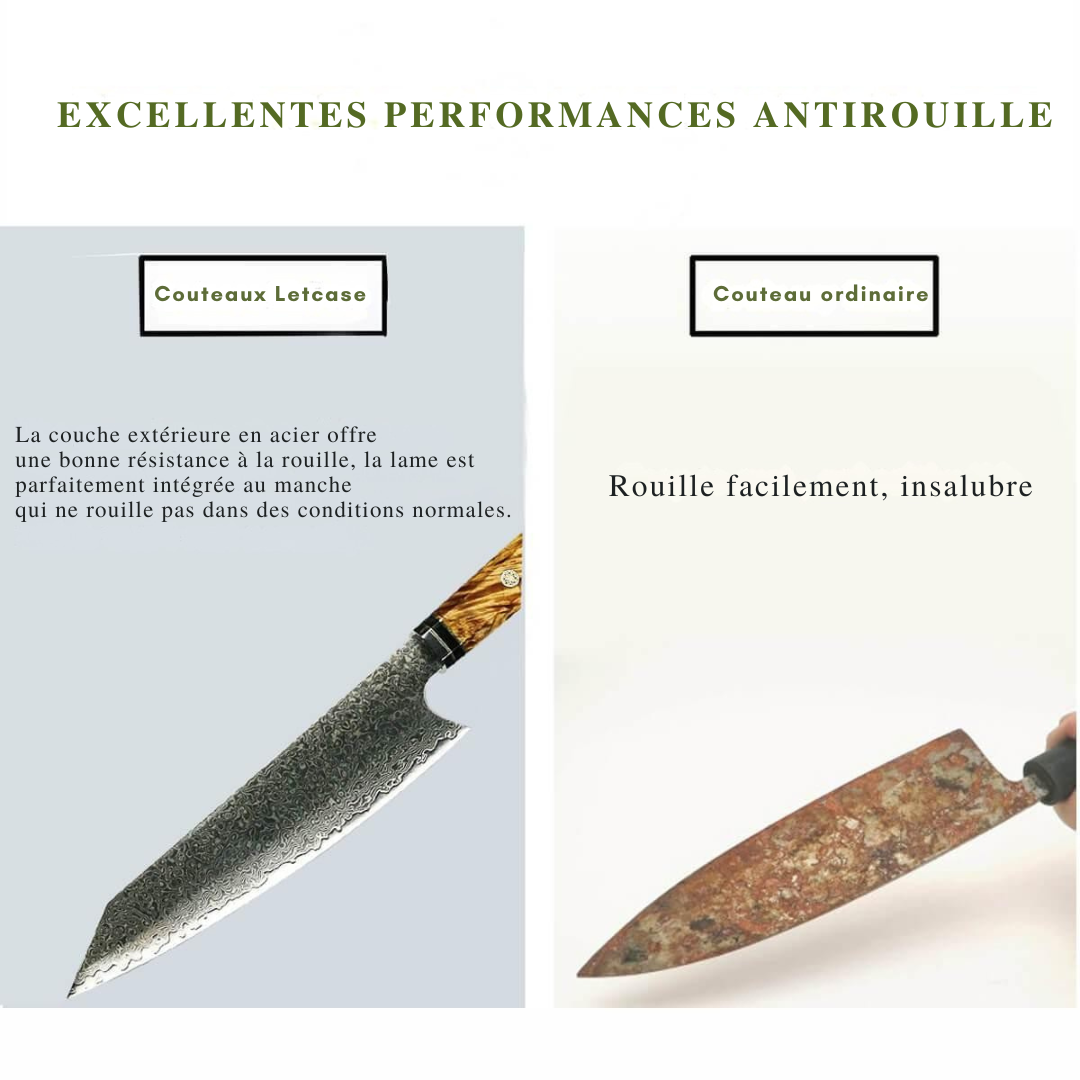 Couteau de Chef Damas, Couteau Kiritsuke 8", Bois Solidifié en Résine Époxy - ChicUndStil