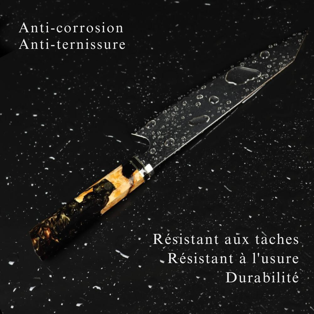 Couteau de Chef Damas, Couteau Kiritsuke 8", Bois Solidifié en Résine Époxy - ChicUndStil