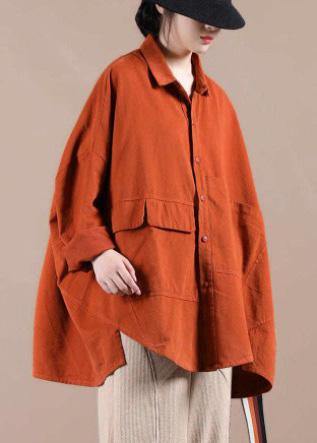 Chic und Stil | Orange coat for women Wardrobe Lapel Bat sleeves Coats