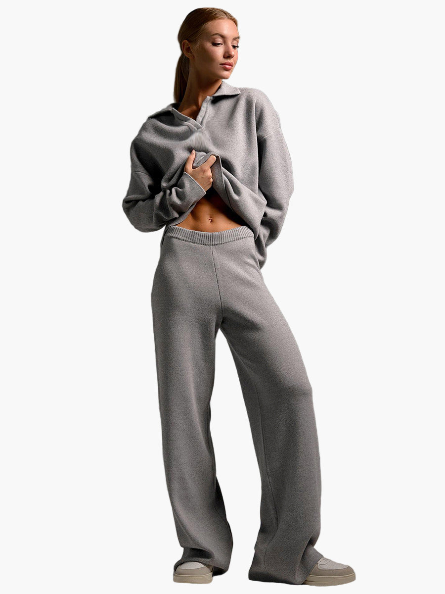 Chic und Stil | Loungewear set - Oversized sweater with collar and wide pants - Perfect for home and leisure