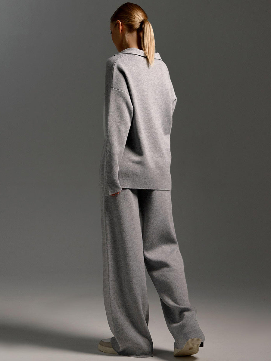 Chic und Stil | Loungewear set - Oversized sweater with collar and wide pants - Perfect for home and leisure