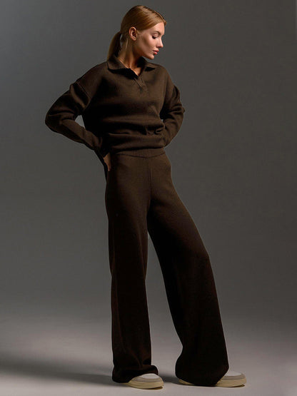 Chic und Stil | Loungewear set - Oversized sweater with collar and wide pants - Perfect for home and leisure