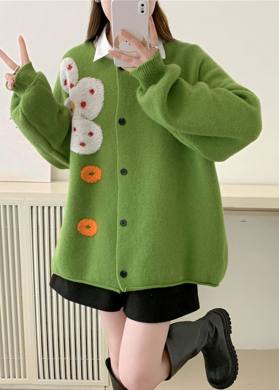 Chic und Stil | Orange Waist O-neck Floral Sun Cotton Knit Pullovers Long Sleeve Coats