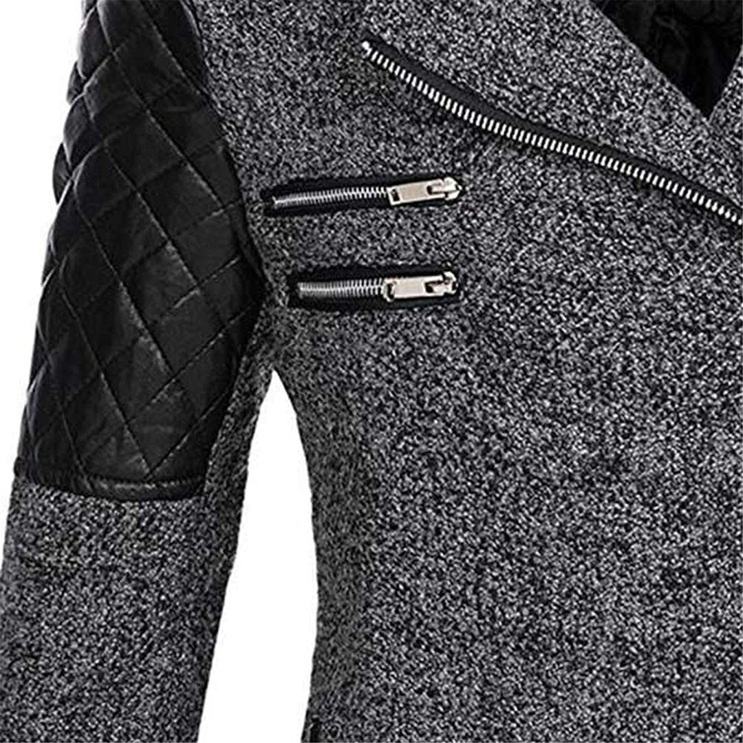 Nahaufnahme des modernen Wintermantels, die den Stoff des Produkts hervorhebt