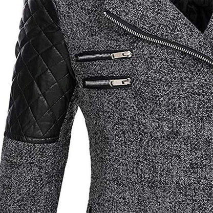 Nahaufnahme des modernen Wintermantels, die den Stoff des Produkts hervorhebt