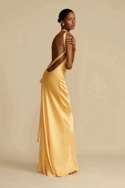 Chic and Stylish | Diagonal collar satin dress