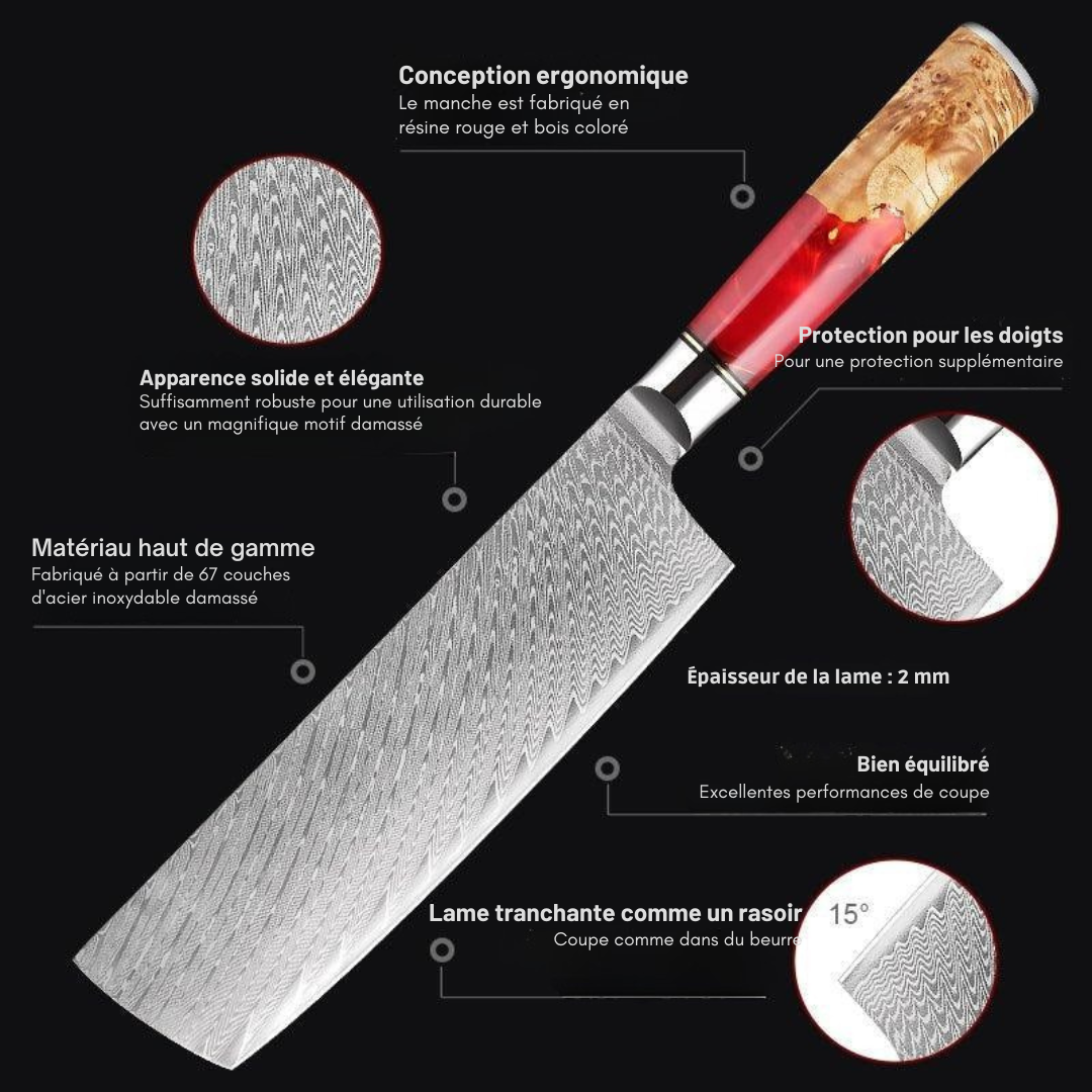 Couteau à légumes japonais 7 pouces VG-10 en acier damassé Nakiri - ChicUndStil