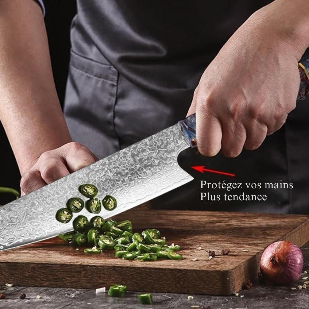 Couteau de Chef Japonais - Lame en Acier Damas - ChicUndStil