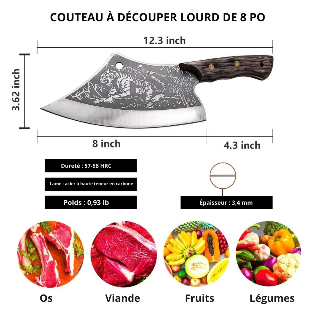 Couteau de Boucherie en Acier Inoxydable Forgé à la Main de 8" - ChicUndStil